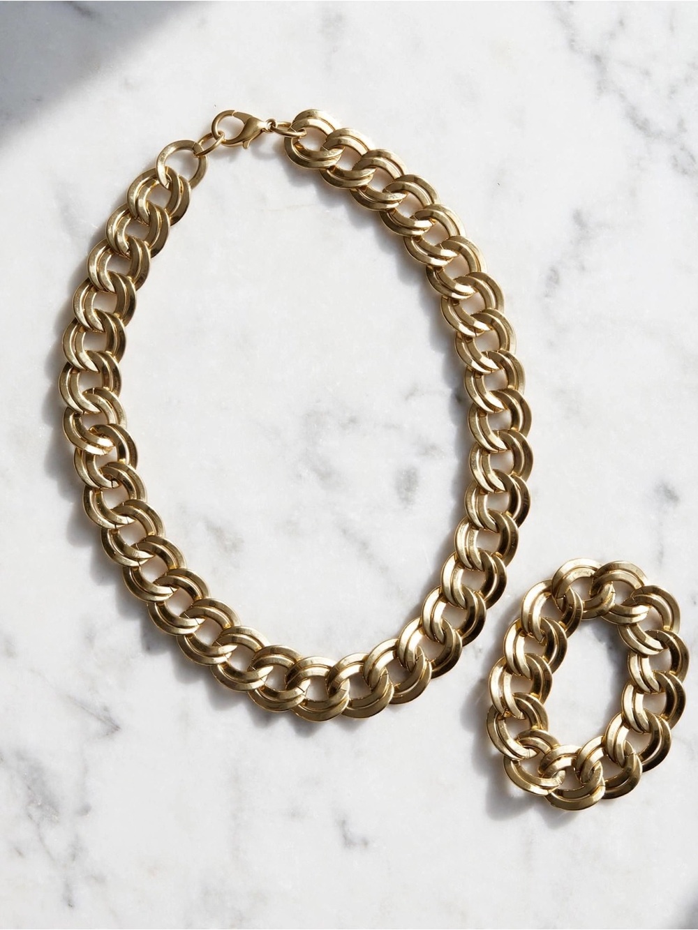 Bold Gold Chunky Link Necklace + Bracelet Set